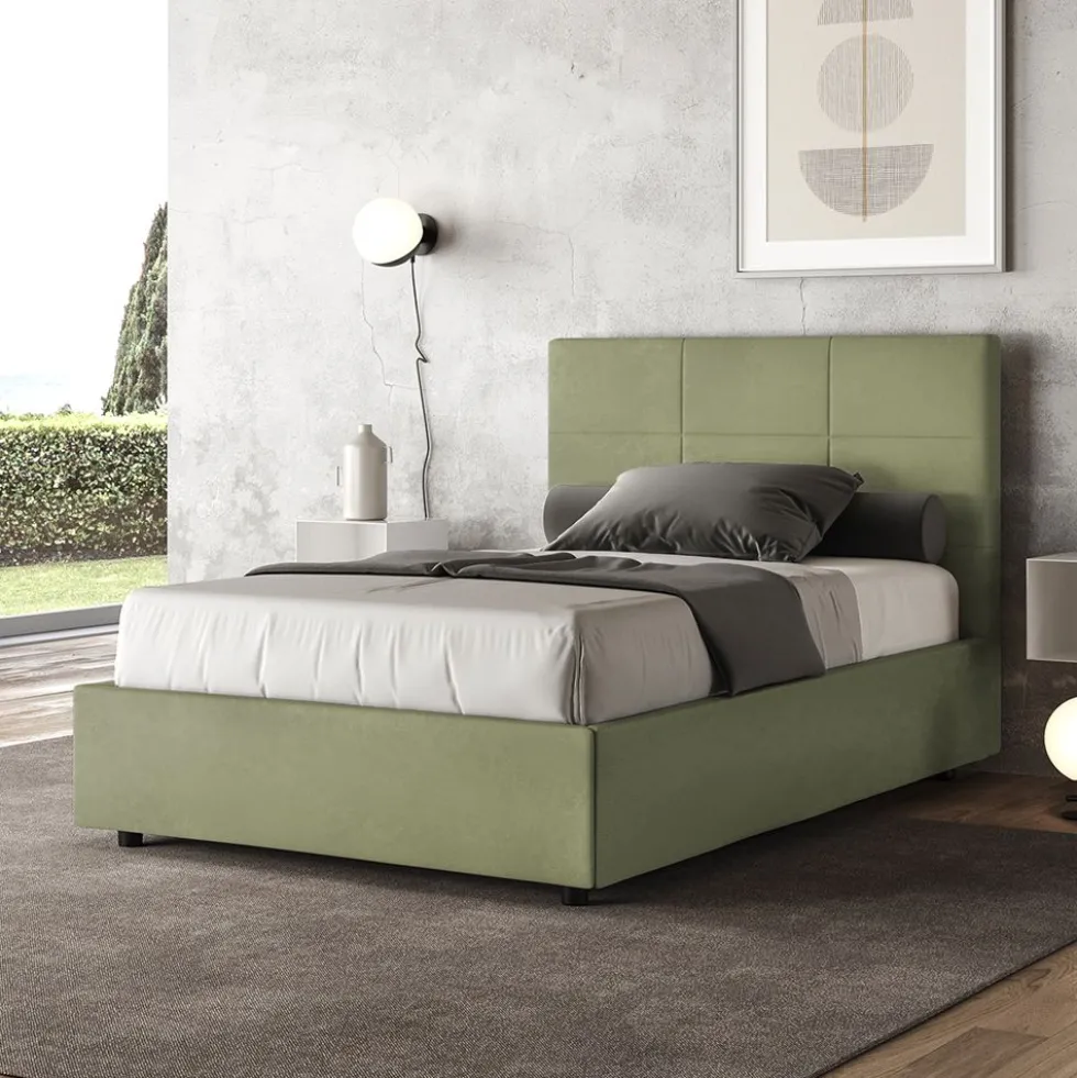 Letto 120x200cm contenitore con giroletto in microfibra tè verde LIT196