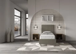 Letto 80x190cm contenitore con testiera a quadretti in similpelle cappuccino LIT62