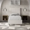 Letto 80x190cm contenitore con testiera a quadretti in similpelle bianco LIT62