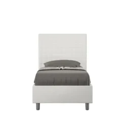 Letto 80x190cm contenitore con testiera a quadretti in similpelle bianco LIT62