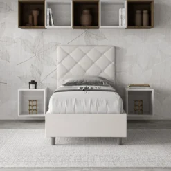Letto 80x200cm contenitore con testiera trapuntata design a rombo bianco LIT70