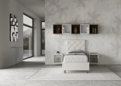 Letto 80x200cm contenitore con testiera trapuntata design a rombo bianco LIT70
