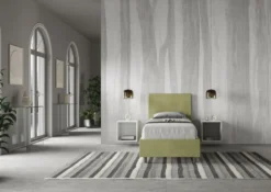 Letto 90x200cm contenitore con testiera liscia in microfibra tè verde LIT102