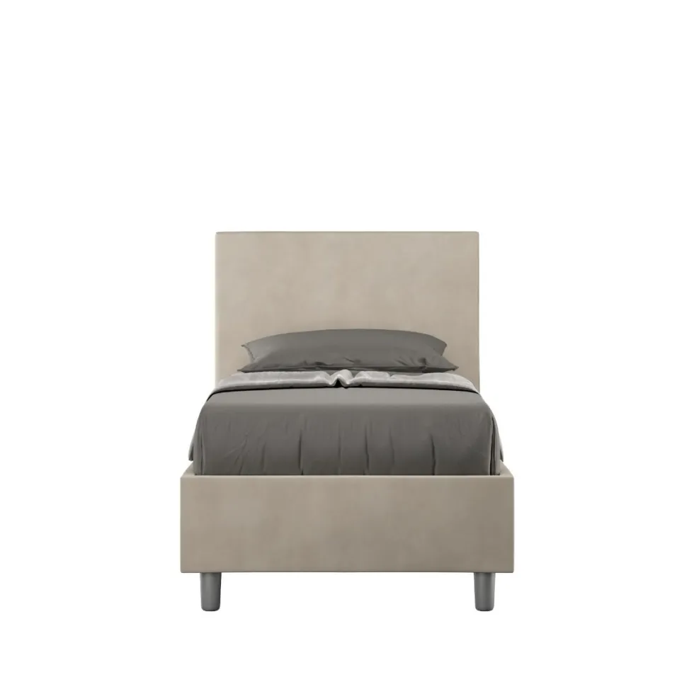 Letto 90x200cm contenitore con testiera liscia in microfibra sabbia beige LIT102