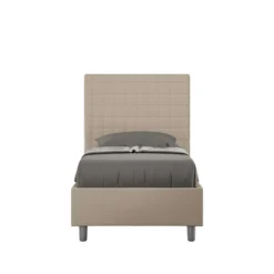 Letto 80x200cm contenitore con testiera a quadretti in similpelle tortora LIT64