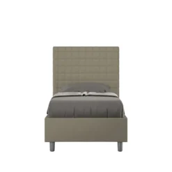 Letto 80x200cm contenitore con testiera a quadretti in similpelle cappuccino LIT64
