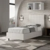 Letto 80x200cm contenitore con testiera a quadretti in similpelle bianco LIT64
