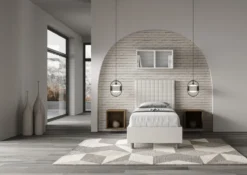 Letto 80x200cm contenitore con testiera a quadretti in similpelle bianco LIT64