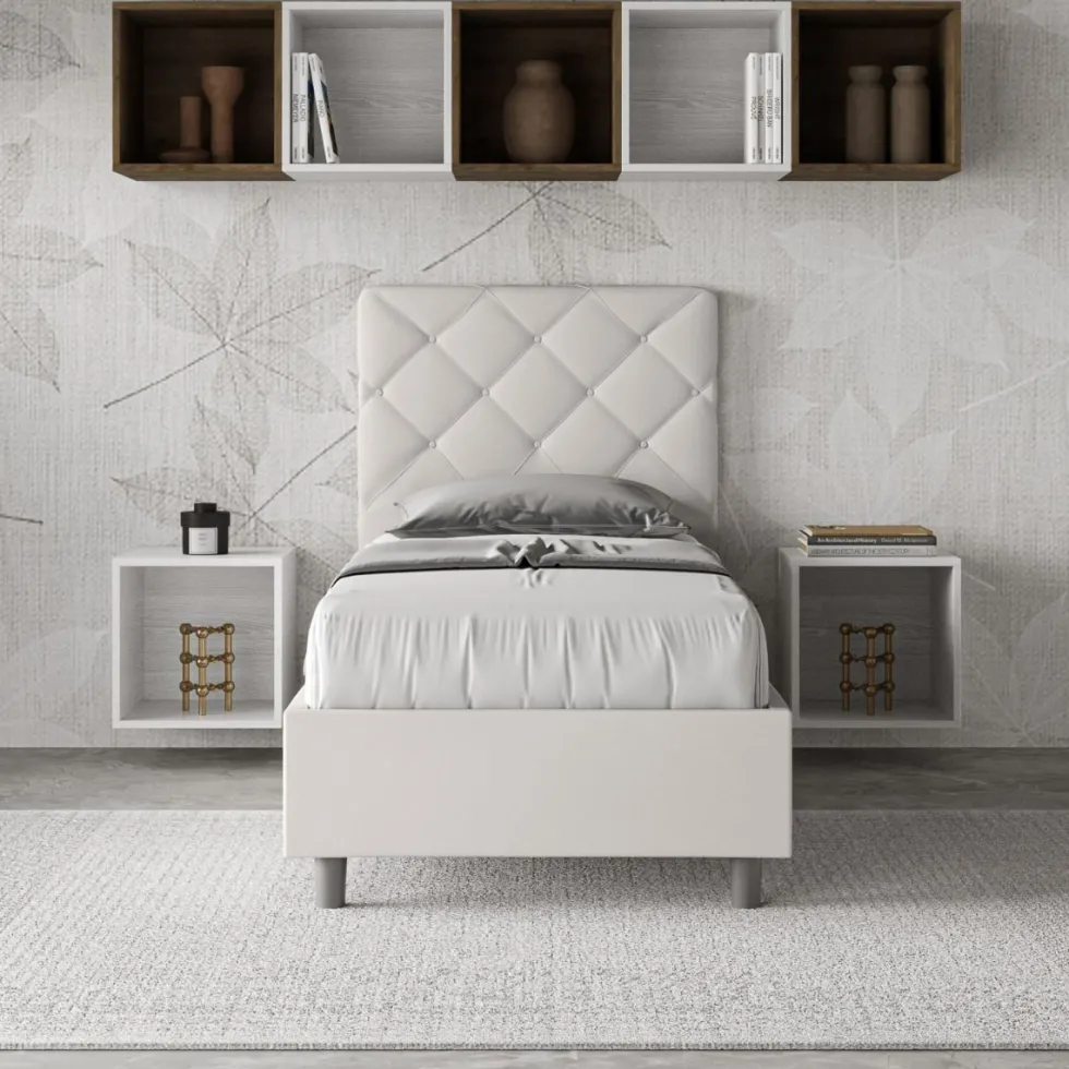 Letto 90x210cm contenitore con testiera a rombo bianco LIT134