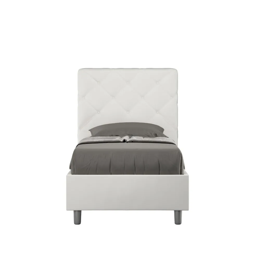 Letto 90x210cm contenitore con testiera a rombo bianco LIT134