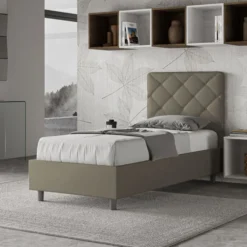 Letto 80x190cm contenitore con testiera trapuntata design a rombo cappuccino LIT68