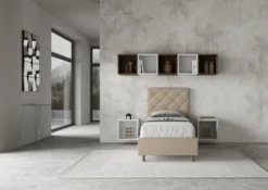 Letto 90x200cm contenitore con testiera a rombo tortora LIT132