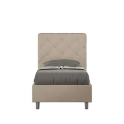 Letto 90x200cm contenitore con testiera a rombo tortora LIT132