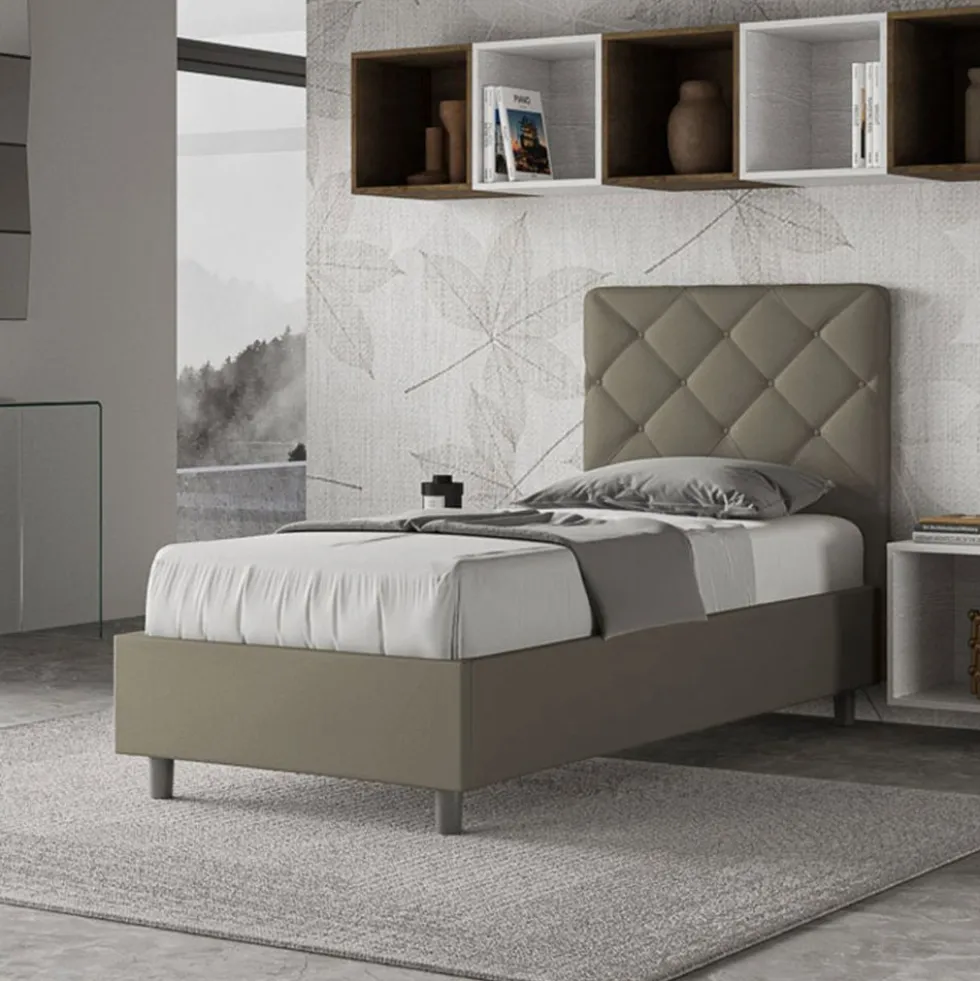 Letto 90x190cm contenitore con testiera a rombo cappuccino LIT130