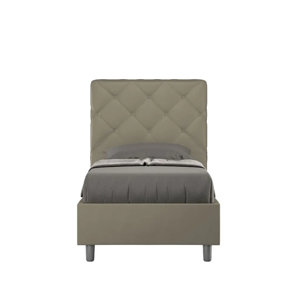 Letto 90x190cm contenitore con testiera a rombo cappuccino LIT130