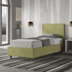 Letto 90x210cm contenitore con testiera liscia in microfibra tè verde LIT104