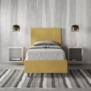 Letto 90x210cm contenitore con testiera liscia in microfibra ocra LIT104
