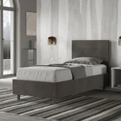 Letto 90x210cm contenitore con testiera liscia in microfibra grigio LIT104