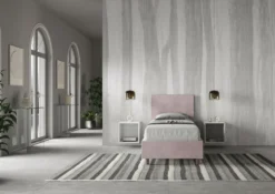 Letto 90x210cm contenitore con testiera liscia in microfibra glicine lilla LIT104