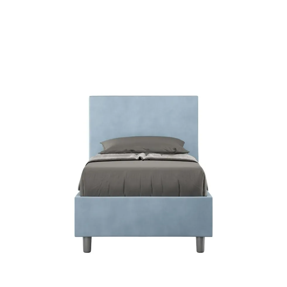 Letto 90x210cm contenitore con testiera liscia in microfibra azzurro LIT104