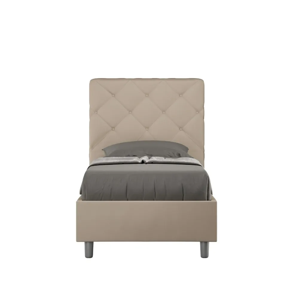 Letto 80x210cm contenitore con testiera trapuntata design a rombo tortora LIT72