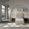 Letto 80x210cm contenitore con testiera a quadretti in similpelle tortora LIT66