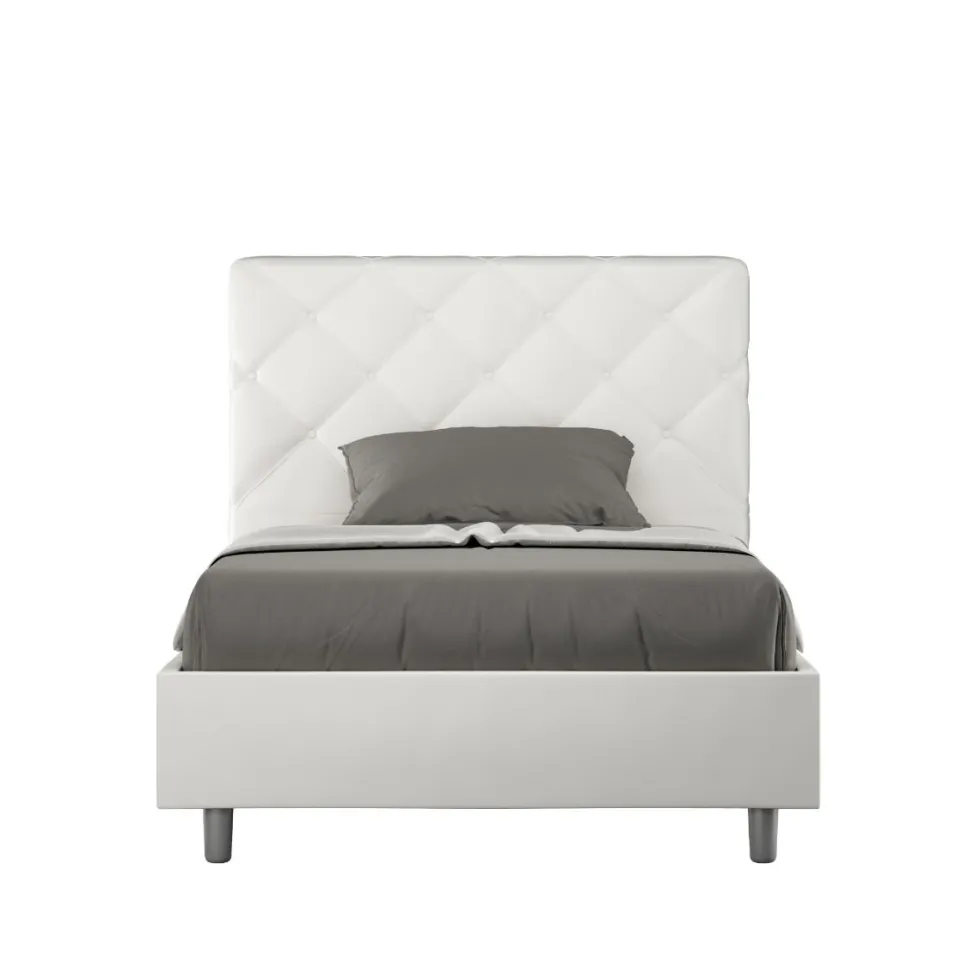 Letto 120x210cm contenitore con testiera a rombo bianco LIT218