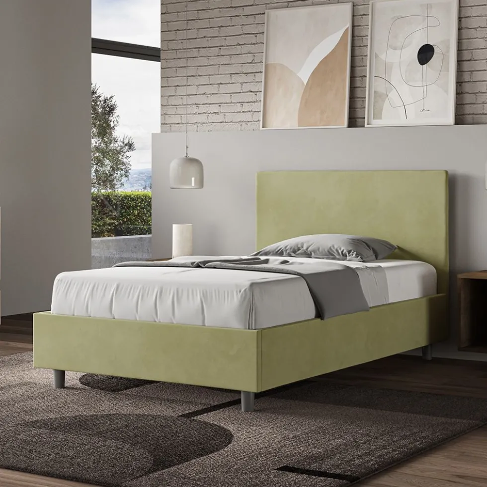 Letto 120x210cm contenitore con testiera in microfibra tè verde LIT158