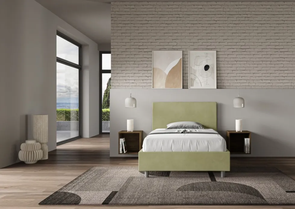 Letto 120x210cm contenitore con testiera in microfibra tè verde LIT158