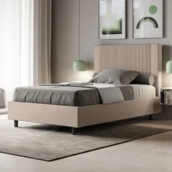 Letto 120x210cm contenitore con testiera a linee verticali tortora LIT224