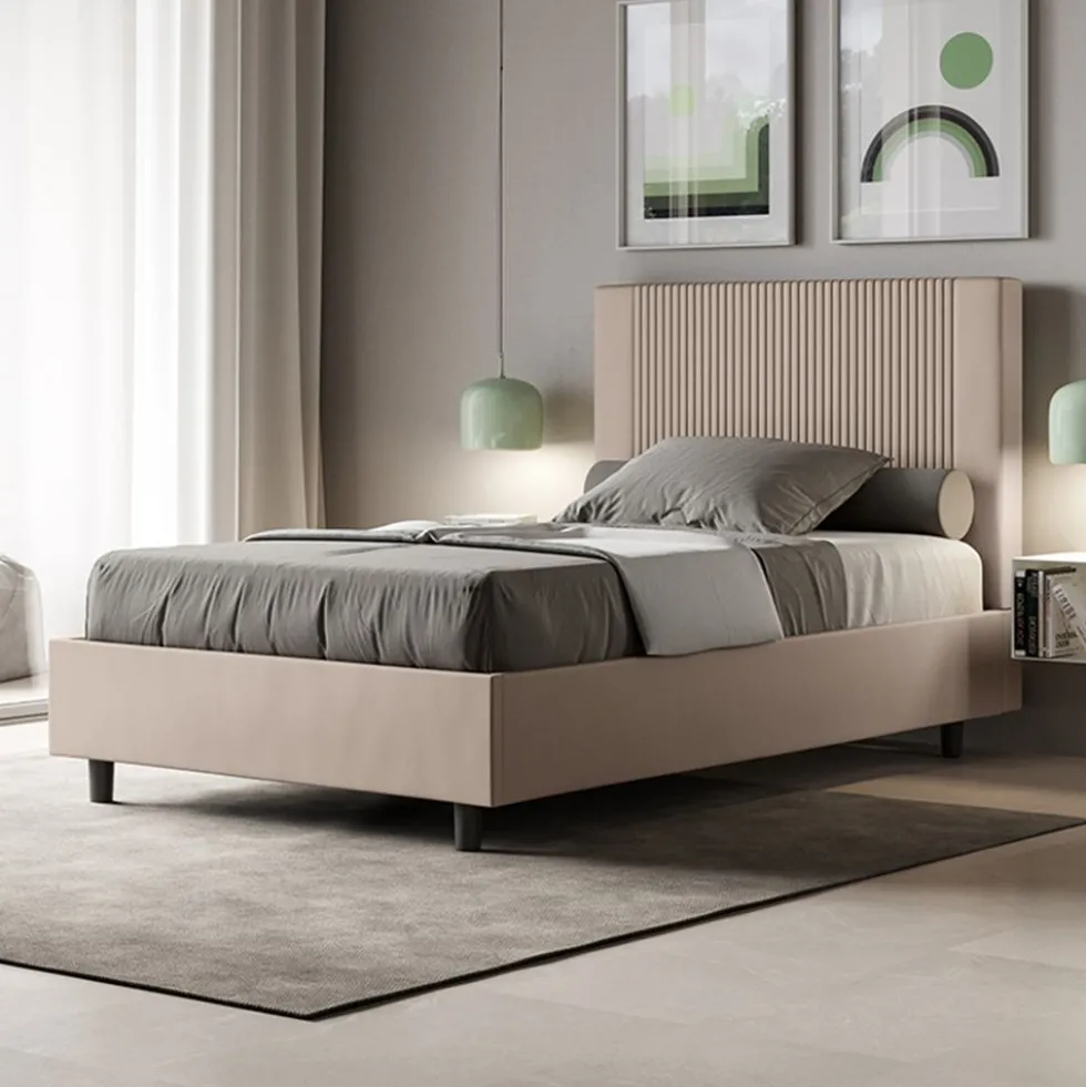 Letto 120x210cm contenitore con testiera a linee verticali tortora LIT224