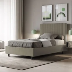 Letto 120x210cm contenitore con testiera a linee verticali cappuccino LIT224