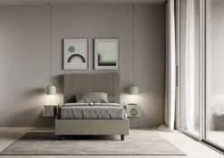 Letto 120x210cm contenitore con testiera a linee verticali cappuccino LIT224