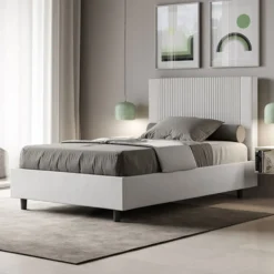 Letto 120x210cm contenitore con testiera a linee verticali bianco LIT224