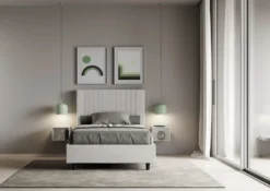 Letto 120x210cm contenitore con testiera a linee verticali bianco LIT224
