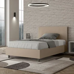 Letto 120x190cm contenitore con testiera in similpelle tortora LIT148
