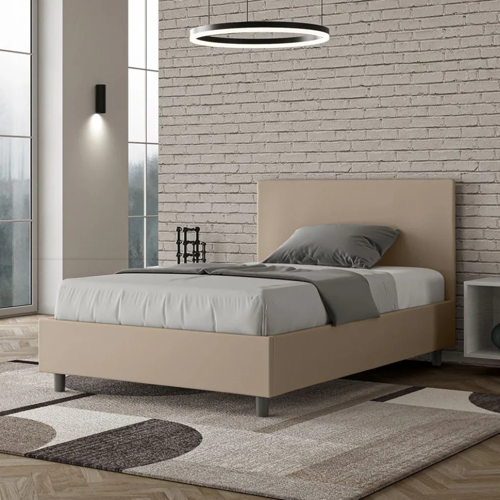 Letto 120x190cm contenitore con testiera in similpelle tortora LIT148