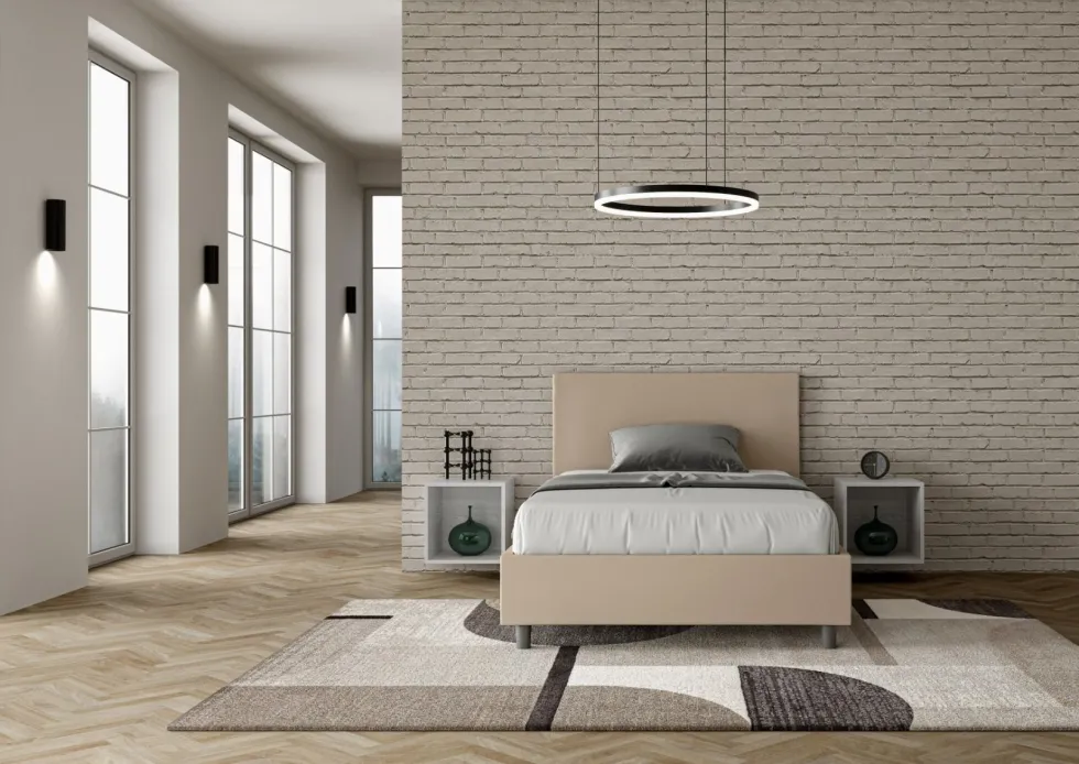 Letto 120x190cm contenitore con testiera in similpelle tortora LIT148