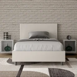 Letto 120x190cm contenitore con testiera in similpelle bianco LIT148