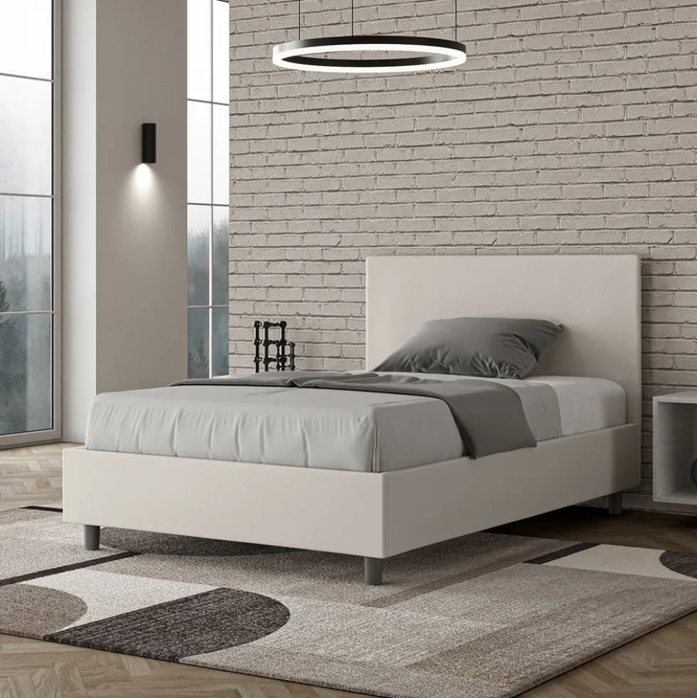 Letto 120x190cm contenitore con testiera in similpelle bianco LIT148