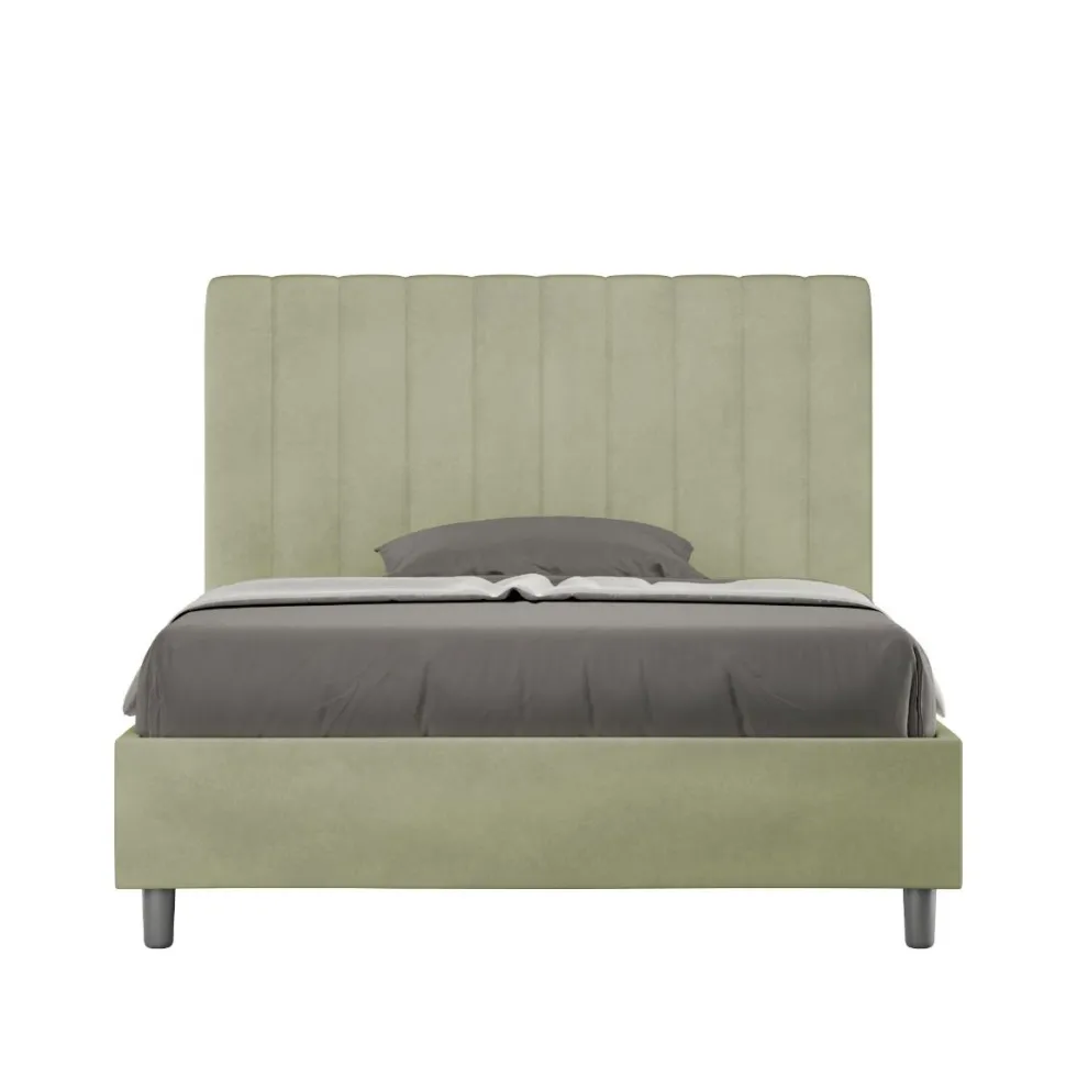 Letto 120x190cm contenitore con testiera trapuntata in microfibra tè verde LIT228