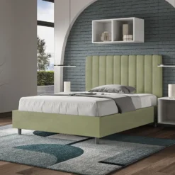 Letto 120x190cm contenitore con testiera trapuntata in microfibra tè verde LIT228