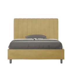 Letto 120x190cm contenitore con testiera trapuntata in microfibra ocra LIT228