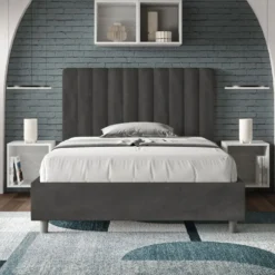 Letto 120x190cm contenitore con testiera trapuntata in microfibra grigio LIT228