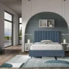 Letto 120x190cm contenitore con testiera trapuntata in microfibra blu LIT228