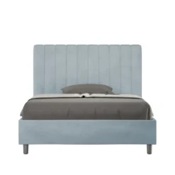 Letto 120x190cm contenitore con testiera trapuntata in microfibra azzurro LIT228