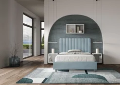 Letto 120x190cm contenitore con testiera trapuntata in microfibra azzurro LIT228