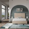 Letto 120x190cm contenitore con testiera trapuntata in similpelle tortora LIT226