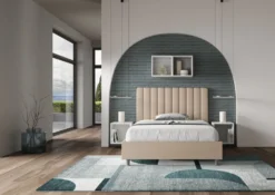 Letto 120x190cm contenitore con testiera trapuntata in similpelle tortora LIT226