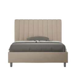 Letto 120x190cm contenitore con testiera trapuntata in similpelle tortora LIT226